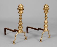 Pair Antique American Brass Andirons with Tools - 3438930