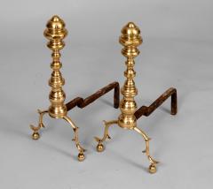 Pair Antique American Brass Andirons with Tools - 3438931