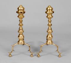 Pair Antique American Brass Andirons with Tools - 3438932