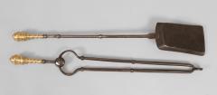 Pair Antique American Brass Andirons with Tools - 3438934