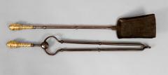 Pair Antique American Brass Andirons with Tools - 3438935