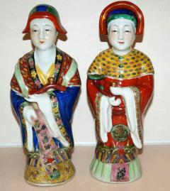 Pair Antique Emperor Empress Figure Figurine Statue Hand Painted Qing Dynasty - 1803462