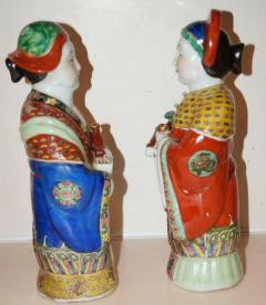Pair Antique Emperor Empress Figure Figurine Statue Hand Painted Qing Dynasty - 1803467