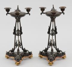 Pair Antique French Bronze Pastille Burner Candelabra - 1617411