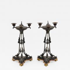 Pair Antique French Bronze Pastille Burner Candelabra - 1618897