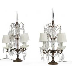 Pair Antique French Crystal Bronze Table Chandeliers or Girandoles - 4317185