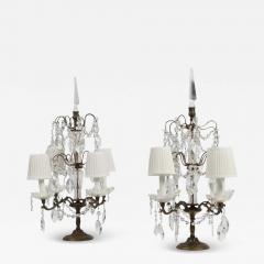 Pair Antique French Crystal Bronze Table Chandeliers or Girandoles - 4319623