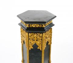 Pair Antique French Napoleon III Marble Ebonized Gilt Wooden Pedestals - 3302808