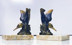 Pair Art Deco Bronze Kingfisher Bookends France C 1930 - 1793273