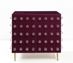 Pair Aubergine Glass with Clear Murano Spheres Cabinets with Brass Legs Italy - 3259218