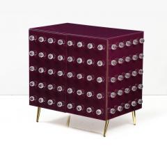 Pair Aubergine Glass with Clear Murano Spheres Cabinets with Brass Legs Italy - 3259220