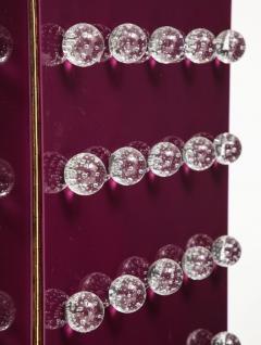 Pair Aubergine Glass with Clear Murano Spheres Cabinets with Brass Legs Italy - 3259226