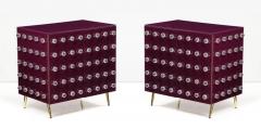 Pair Aubergine Glass with Clear Murano Spheres Cabinets with Brass Legs Italy - 3259228