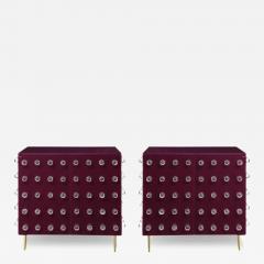 Pair Aubergine Glass with Clear Murano Spheres Cabinets with Brass Legs Italy - 3259497