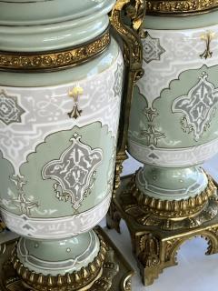 Pair Austrian Porcelain Celadon Glazed Urn form Lamps with Gilt Bronze Mounts - 4306936