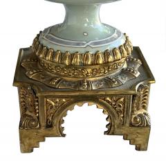 Pair Austrian Porcelain Celadon Glazed Urn form Lamps with Gilt Bronze Mounts - 4306941