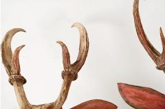 Pair Black Forest Carved Wood Deer Heads - 4124646