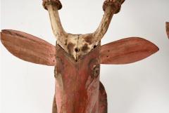 Pair Black Forest Carved Wood Deer Heads - 4124648