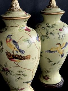 Pair Bradburn Gallery Linen over plaster Lamps with Hand painted Bird Motifs - 4264016