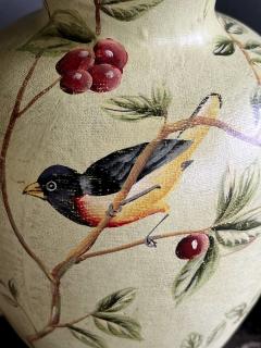 Pair Bradburn Gallery Linen over plaster Lamps with Hand painted Bird Motifs - 4264017