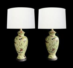Pair Bradburn Gallery Linen over plaster Lamps with Hand painted Bird Motifs - 4264018