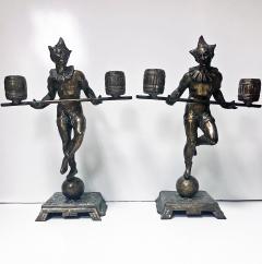 Pair Bronze Clown Candlesticks Sculptures Probably French C 1890 - 1265162
