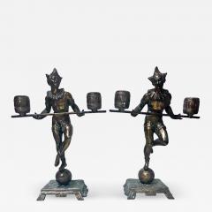 Pair Bronze Clown Candlesticks Sculptures Probably French C 1890 - 1266354