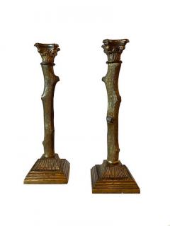 Pair Bronze Tree Branch Candlesticks with Roman Capital Top Grand Tour 19th C - 4613577