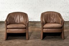 Pair Brown Leather Barrel Chairs 1980 - 2829466