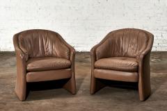 Pair Brown Leather Barrel Chairs 1980 - 2829468