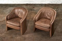 Pair Brown Leather Barrel Chairs 1980 - 2829470