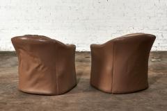 Pair Brown Leather Barrel Chairs 1980 - 2829471