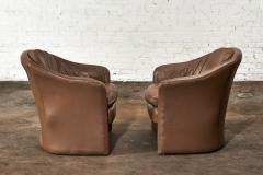 Pair Brown Leather Barrel Chairs 1980 - 2829472