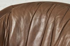 Pair Brown Leather Barrel Chairs 1980 - 2829473