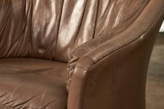 Pair Brown Leather Barrel Chairs 1980 - 2829474