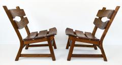 Pair Brutalist Solid Oak Lounge Chairs by Dittmann Co - 3015944