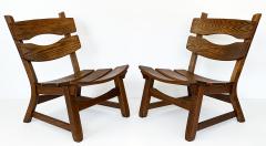 Pair Brutalist Solid Oak Lounge Chairs by Dittmann Co - 3015945