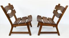 Pair Brutalist Solid Oak Lounge Chairs by Dittmann Co - 3015946
