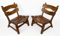 Pair Brutalist Solid Oak Lounge Chairs by Dittmann Co - 3015947