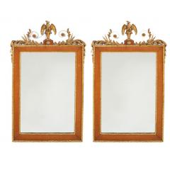 Pair Burlwood Framed Top Details Hanging Wall Mirror - 1341041