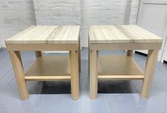 Pair Cerused Oak and Travertine Top Side Tables - 2150524