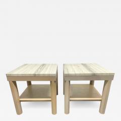 Pair Cerused Oak and Travertine Top Side Tables - 2151757