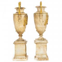 Pair Charles X Bronze Mounted Carved Alabaster Vases - 4501504