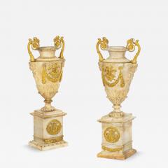 Pair Charles X Bronze Mounted Carved Alabaster Vases - 4504238