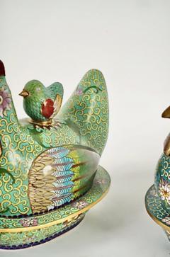 Pair Chinese Cloisonne Chicken Form Covered Boxes - 4213250