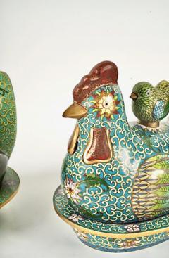Pair Chinese Cloisonne Chicken Form Covered Boxes - 4213251