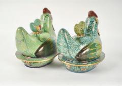 Pair Chinese Cloisonne Chicken Form Covered Boxes - 4213254