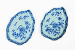Pair Chinese Export Blue and White Qianlong Leaf Shaped Dishes - 4645721
