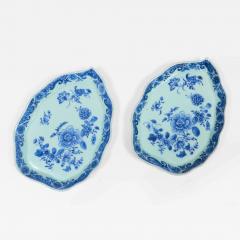 Pair Chinese Export Blue and White Qianlong Leaf Shaped Dishes - 4679716