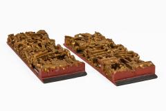 Pair Chinese Giltwood Architectural Relief Panels - 4686455